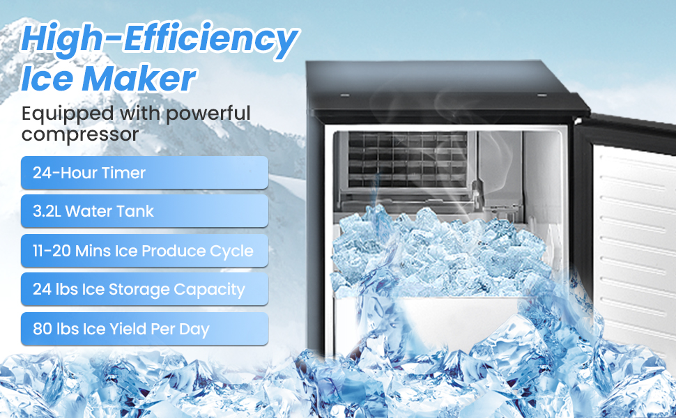 115V Free-Standing Undercounter Built-In Ice Maker with Self-Cleaning Function